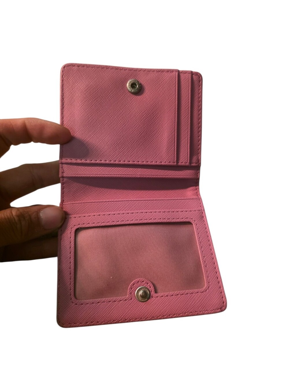 Fossil Compact Bifold Wallet in Light Grey with Pink Interior